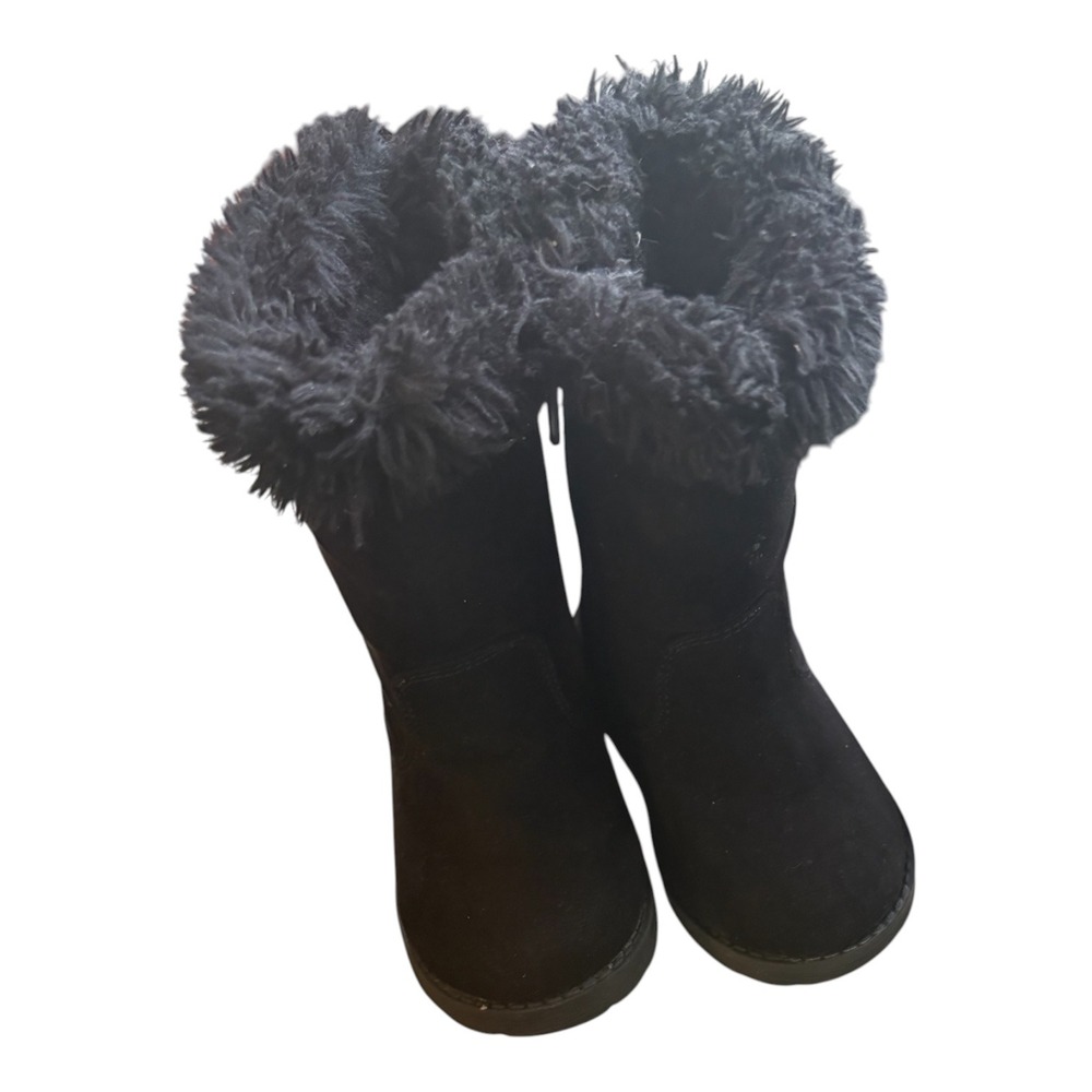Cat & Jack Toddler Girls Black Faux Suede Fur Trim Winter Boots Size 9